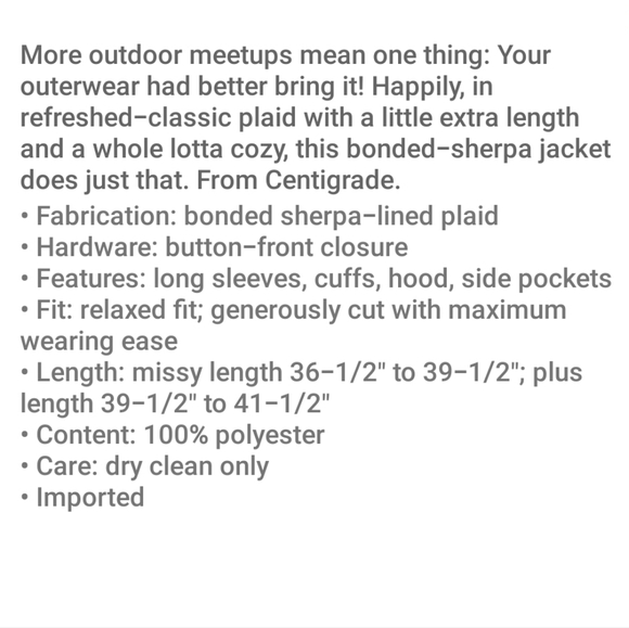 Centigrade Bonded Sherpa Lined Plaid Jacket. Brand new. Never worn. - Picture 5 of 13